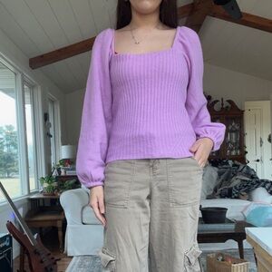 Halogen Lilac Ribbed Crew Neck Sweater
